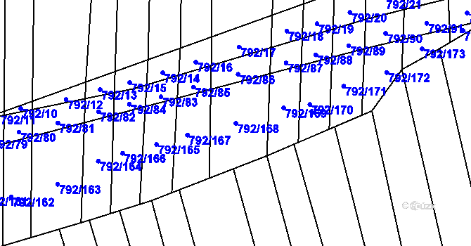 Parcela st. 792/168 v KÚ Hřivínův Újezd, Katastrální mapa