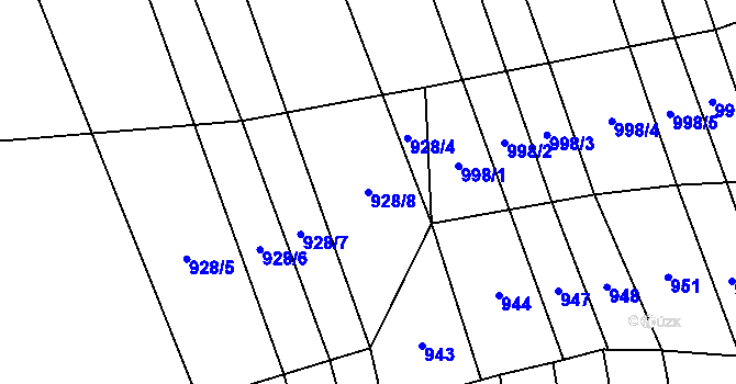 Parcela st. 928/8 v KÚ Hřivínův Újezd, Katastrální mapa