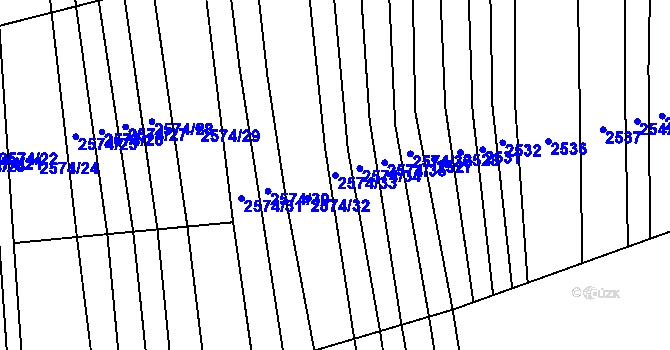 Parcela st. 2574/33 v KÚ Hřivínův Újezd, Katastrální mapa