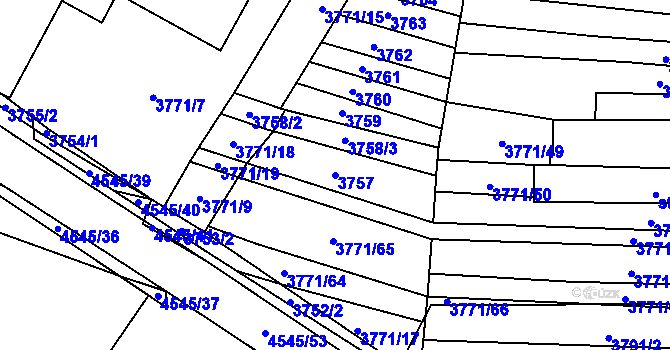 Parcela st. 3757 v KÚ Hřivínův Újezd, Katastrální mapa