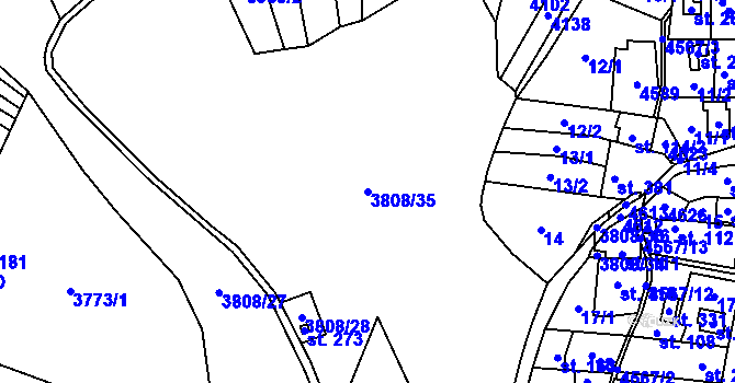 Parcela st. 3808/35 v KÚ Hřivínův Újezd, Katastrální mapa