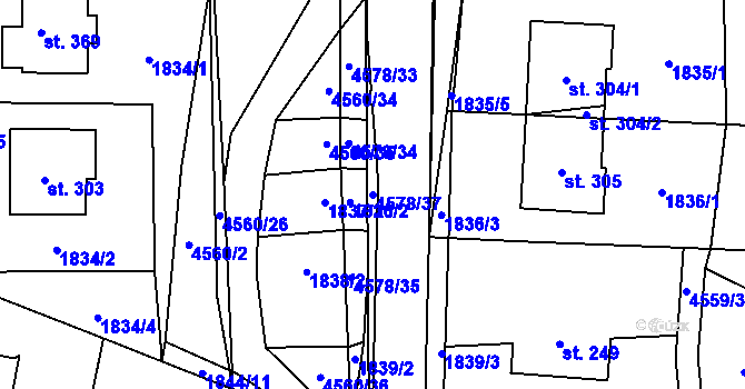 Parcela st. 4578/37 v KÚ Hřivínův Újezd, Katastrální mapa