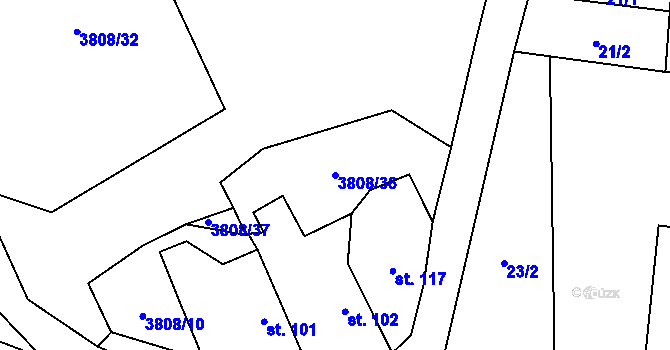 Parcela st. 3808/36 v KÚ Hřivínův Újezd, Katastrální mapa