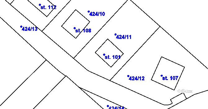 Parcela st. 101 v KÚ Hřivno, Katastrální mapa