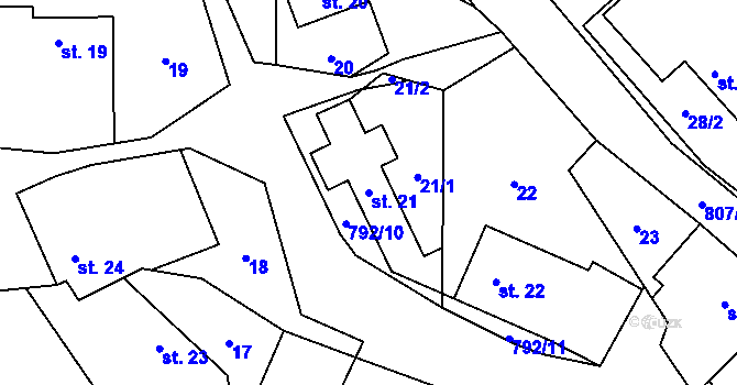 Parcela st. 21 v KÚ Hřmenín, Katastrální mapa
