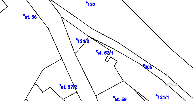 Parcela st. 57/1 v KÚ Hřmenín, Katastrální mapa