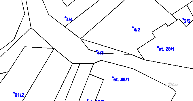 Parcela st. 4/3 v KÚ Hřmenín, Katastrální mapa