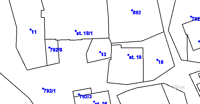 Parcela st. 13 v KÚ Hřmenín, Katastrální mapa