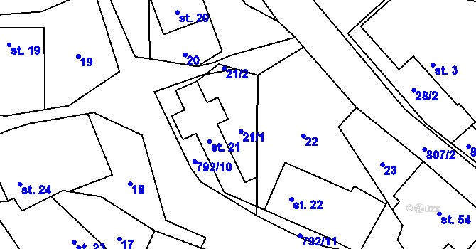 Parcela st. 21 v KÚ Hřmenín, Katastrální mapa