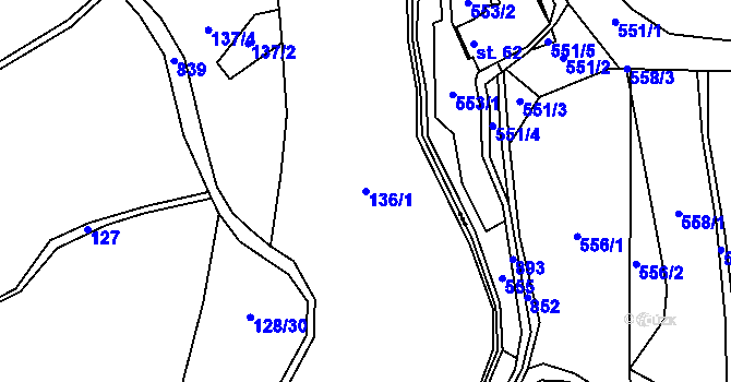 Parcela st. 136/1 v KÚ Hřmenín, Katastrální mapa