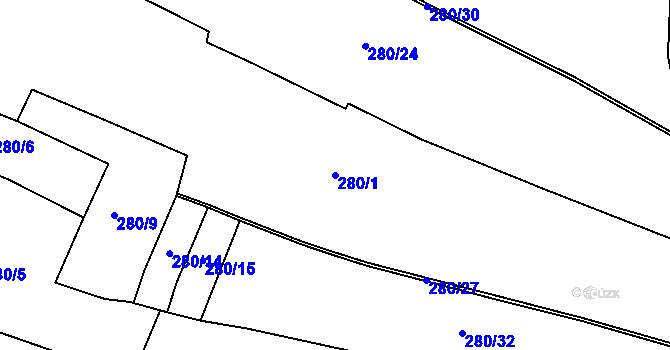 Parcela st. 280/1 v KÚ Hřmenín, Katastrální mapa