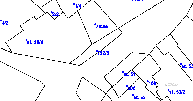 Parcela st. 792/6 v KÚ Hřmenín, Katastrální mapa