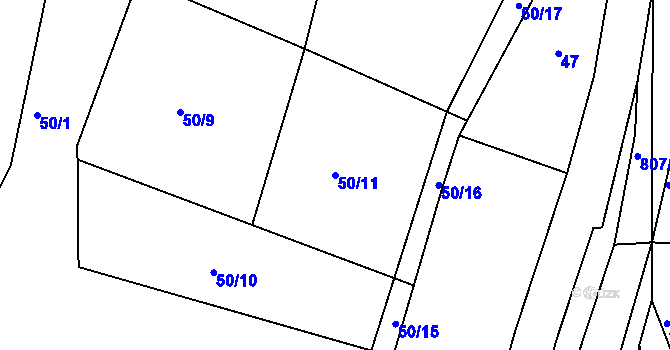 Parcela st. 50/11 v KÚ Hřmenín, Katastrální mapa