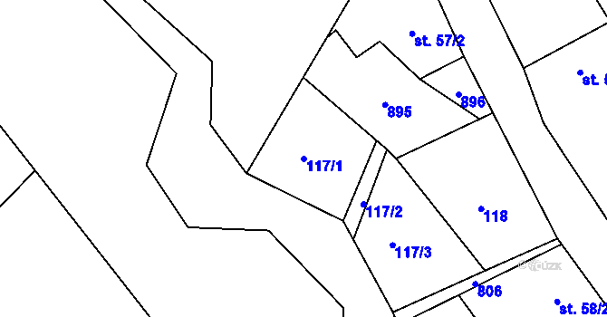 Parcela st. 117/1 v KÚ Hřmenín, Katastrální mapa