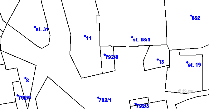 Parcela st. 792/8 v KÚ Hřmenín, Katastrální mapa