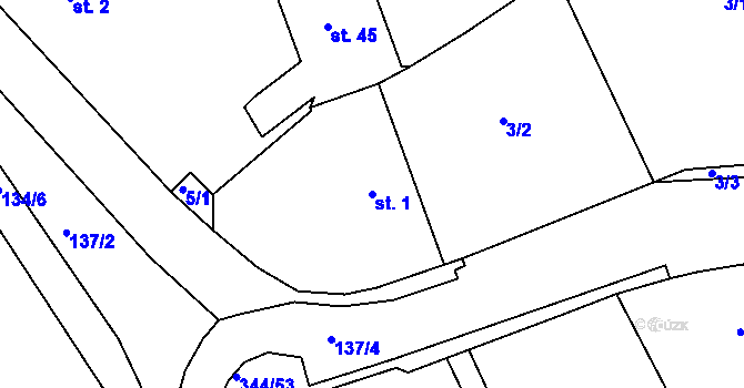 Parcela st. 1 v KÚ Hubenov, Katastrální mapa