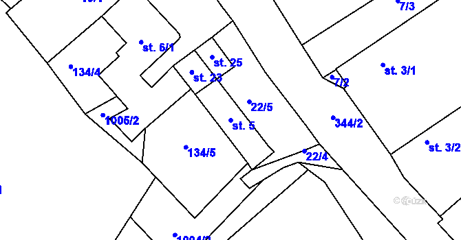 Parcela st. 5 v KÚ Hubenov, Katastrální mapa