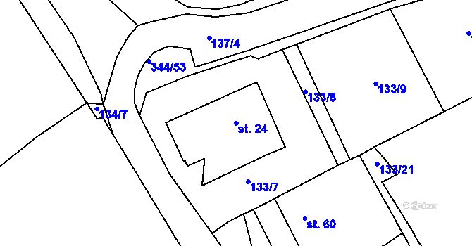Parcela st. 24 v KÚ Hubenov, Katastrální mapa