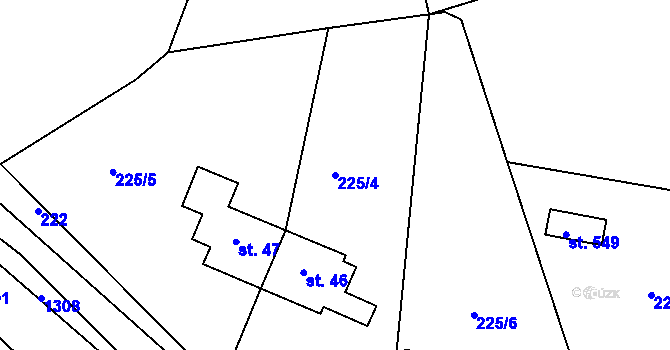 Parcela st. 225/4 v KÚ Hubenov, Katastrální mapa