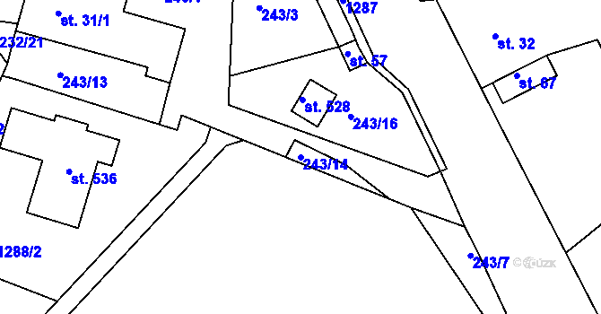 Parcela st. 243/14 v KÚ Hubenov, Katastrální mapa