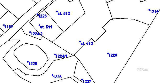 Parcela st. 513 v KÚ Hubenov, Katastrální mapa