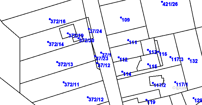 Parcela st. 37/1 v KÚ Hudcov, Katastrální mapa