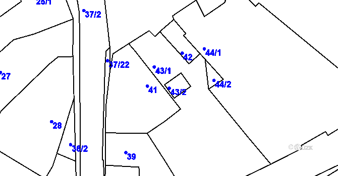 Parcela st. 43/2 v KÚ Hudcov, Katastrální mapa