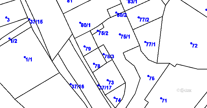 Parcela st. 75/3 v KÚ Hudcov, Katastrální mapa