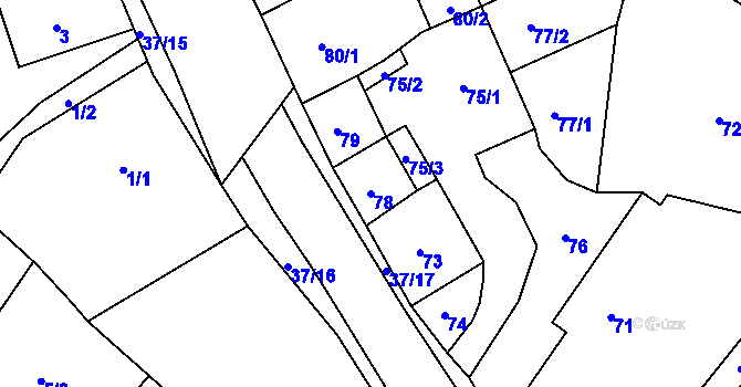 Parcela st. 78 v KÚ Hudcov, Katastrální mapa