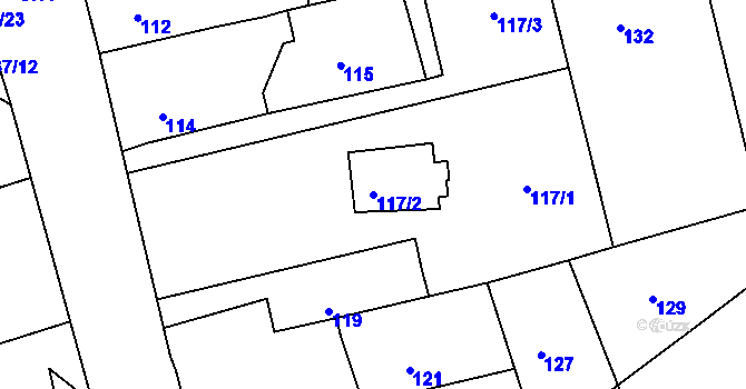 Parcela st. 117/2 v KÚ Hudcov, Katastrální mapa