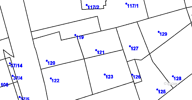 Parcela st. 121 v KÚ Hudcov, Katastrální mapa