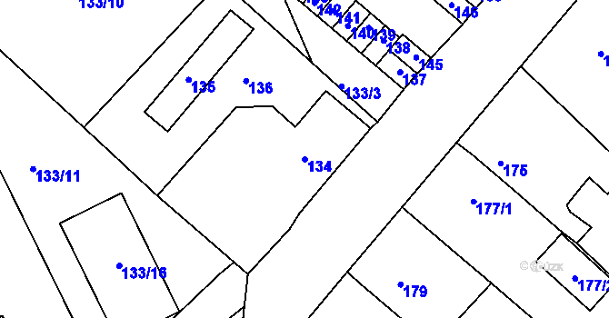 Parcela st. 134 v KÚ Hudcov, Katastrální mapa