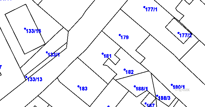 Parcela st. 181 v KÚ Hudcov, Katastrální mapa