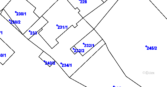 Parcela st. 232/1 v KÚ Hudcov, Katastrální mapa
