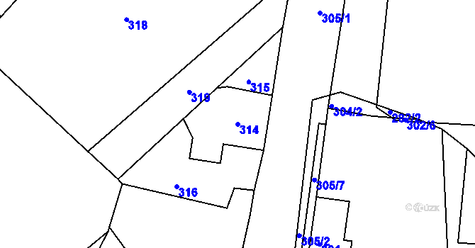 Parcela st. 314 v KÚ Hudcov, Katastrální mapa