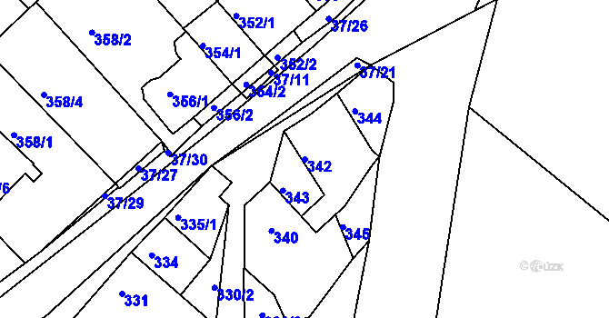Parcela st. 342 v KÚ Hudcov, Katastrální mapa
