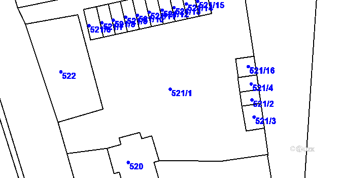 Parcela st. 521/1 v KÚ Hudcov, Katastrální mapa
