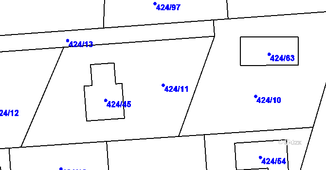 Parcela st. 424/11 v KÚ Hudcov, Katastrální mapa