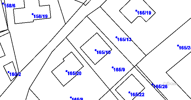 Parcela st. 165/10 v KÚ Hudcov, Katastrální mapa