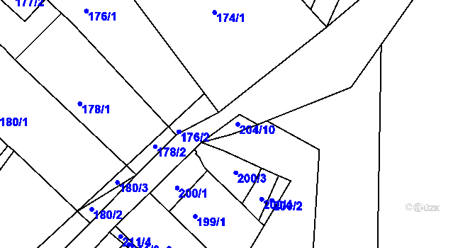 Parcela st. 204/10 v KÚ Hudcov, Katastrální mapa