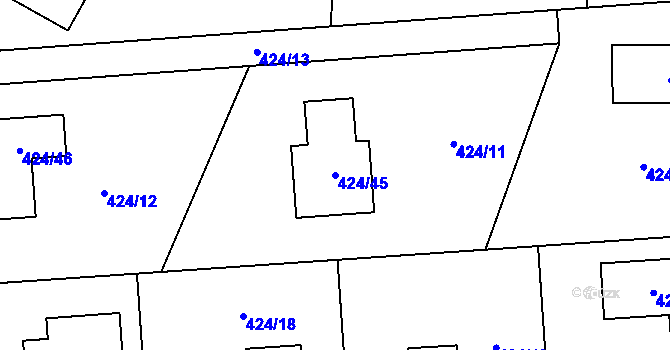Parcela st. 424/45 v KÚ Hudcov, Katastrální mapa