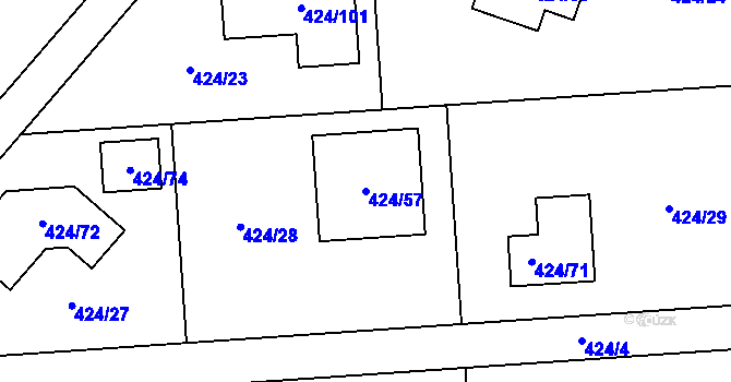 Parcela st. 424/57 v KÚ Hudcov, Katastrální mapa