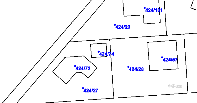 Parcela st. 424/74 v KÚ Hudcov, Katastrální mapa