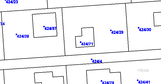 Parcela st. 424/71 v KÚ Hudcov, Katastrální mapa