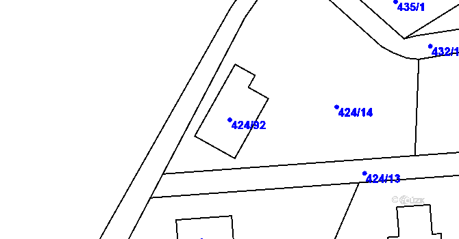 Parcela st. 424/92 v KÚ Hudcov, Katastrální mapa