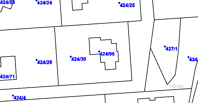 Parcela st. 424/96 v KÚ Hudcov, Katastrální mapa