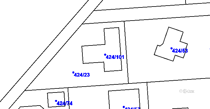 Parcela st. 424/101 v KÚ Hudcov, Katastrální mapa
