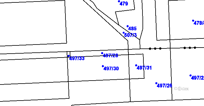 Parcela st. 497/28 v KÚ Hudcov, Katastrální mapa