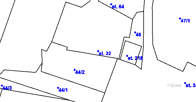 Parcela st. 32 v KÚ Hudčice, Katastrální mapa