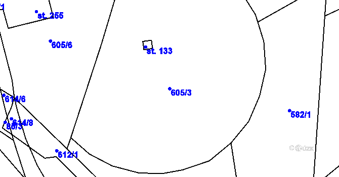 Parcela st. 605/3 v KÚ Hudčice, Katastrální mapa